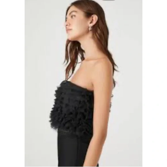 2/$10 NEW | Ruffle Mesh Tube Top – Black, Size Small (NWT) Forever 21 Crop Top - Picture 5 of 15
